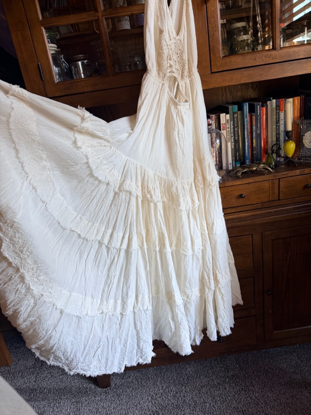 Boho White Maxi Dress with Lace-Up Back